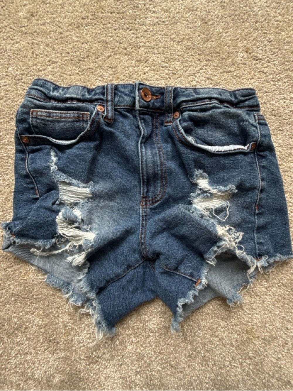 Kendall + Kylie The Icon Distressed Denim Shorts Size 25 High Rise Raw Hem